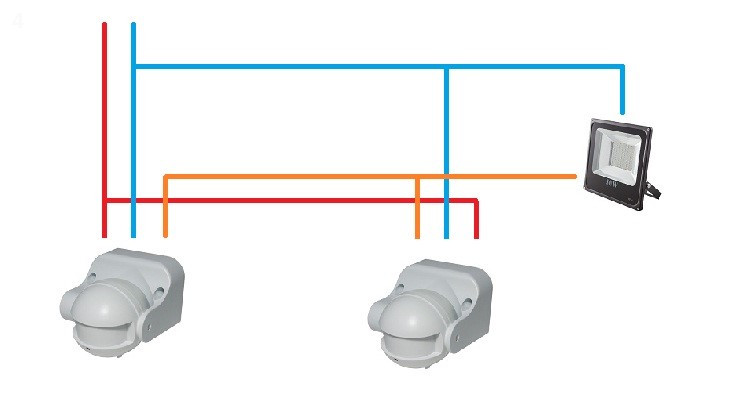 Схема 4 Монтаж светильника с несколькими сенсорами.